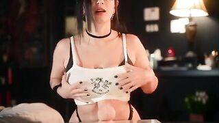 Gothic girl in glasses has fun with her new toy from Adam & Eve