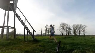 A guy in the forest punished his chihuahua for barking