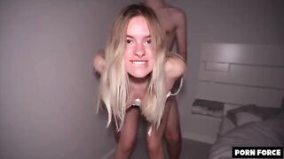 Big booty blonde gets manhandled in the college dorm by raw force