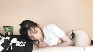 The beautiful girl does blowjob every morning for her boyfriend