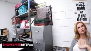 A big-breasted MILF with huge nipples gets caught and obeying the security officer