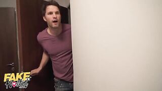 Two girls in a hostel room get horny and look for a guy to have sex with