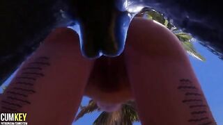 Two curvy girls fucked by a big 3D monster