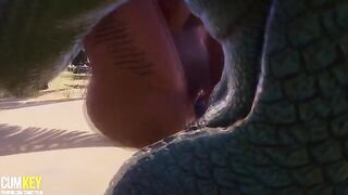 Two curvy girls fucked by a big 3D monster