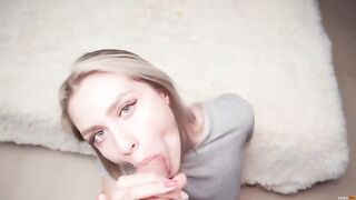 A step sister gives a deep blowjob and receives a cumshot on her tits in this exclusive, homemade video