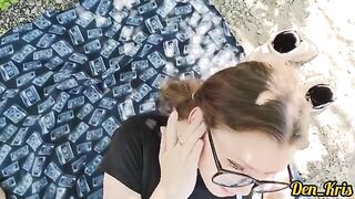 A lot of sperm on the pretty baby’s face and hair in her mouth
