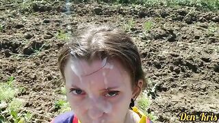 A lot of sperm on the pretty baby’s face and hair in her mouth