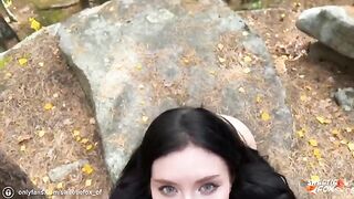 Girl was fucking in the woods and got her pussy smashed hard