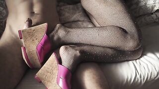 A girl in fishnets gets fucked hard in her panties