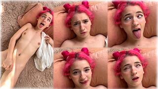 Cute and petite teen plays with her sweet pussy in a sensual solo scene