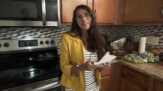My stepmom, the hot Latina MILF Jolla PR, fucks me in the kitchen