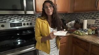 My stepmom, the hot Latina MILF Jolla PR, fucks me in the kitchen