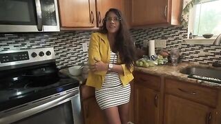 My stepmom, the hot Latina MILF Jolla PR, fucks me in the kitchen
