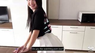 A MYDRIASIS T-shirt girl came to do homework and got fucked in the kitchen