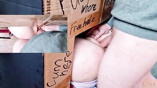 A girl had sex in the glory hole and received a creampie three times