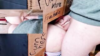 A girl had sex in the glory hole and received a creampie three times