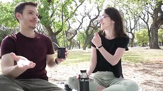 A day at the park turns into a public blowjob session with a cum swallow