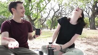 A day at the park turns into a public blowjob session with a cum swallow
