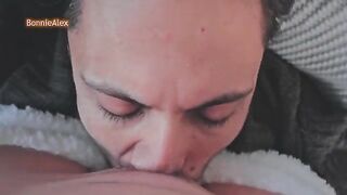 The guy caressed his girlfriend in pajamas, exploring her intimately