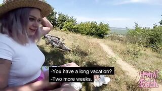 A girl is having fun with a guy she met outdoors