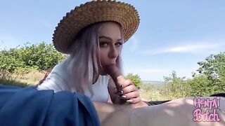 A girl is having fun with a guy she met outdoors
