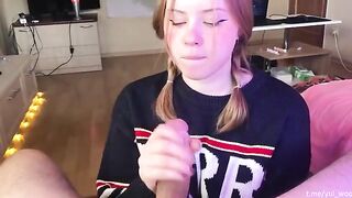 A student girl gently sucks cock and gets cum on her mouth