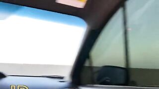 Slutty chick caresses a big cock in the car and makes him cum