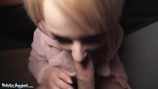 Public Agent picks up short-haired blonde teen at bus stop