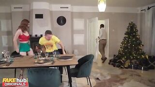 The whole family gets a little too close during the Thanksgiving dinner