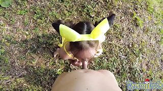 A Japanese girl in erogenous areas tenderly fucked outdoors