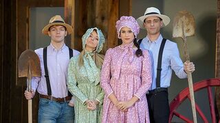 Hot busty step moms Pristine Edge and Penny Barber seduced their Amish step sons hard