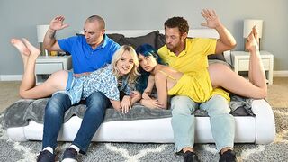 Two daughters get their asses spanked and pussies smashed by stepdads