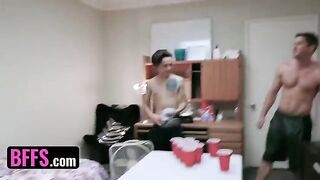 Two roommates' cocks shared by college girls in wild party