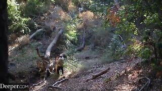 Two girls share a big cock in an intense threesome scene by Deeper