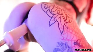 The pretty Marseline fucks with a machine and takes off all clothes