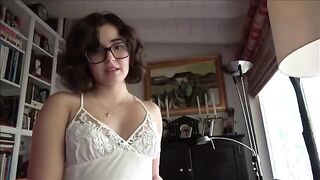 The shy girl asks her stepdad to help with intimacy issues
