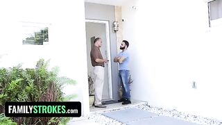 Little slut Claire Black seduces her step uncle and fucks him all over the house