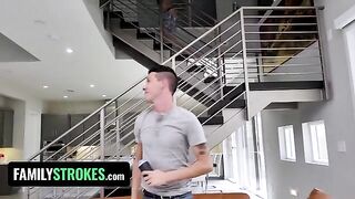 Cute girl Sarah Bella fucks with her two stepbrothers