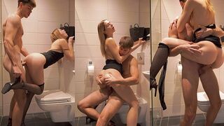 Mini dress and stockings drive me crazy with my step-sister in the bathroom
