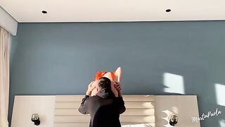 The man licks his girlfriend’s pussy and then plants her on his big cock
