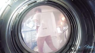 A girl was looking for her underwear in the washing machine and got fucked