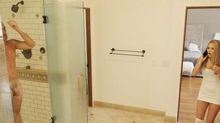 Athena Faris sneaks into shower with stepdad in spyfam scene