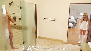 Athena Faris sneaks into shower with stepdad in spyfam scene