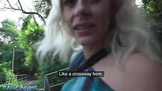 Hot blonde MILF with natural tits gets banged outdoors in a park by agent