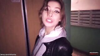 A sexy girl has sex with a guy and cums in her panties outdoors