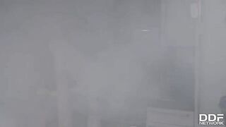 Firefighters fuck tattooed slut Monika Fox in an intense, spontaneous orgy scene