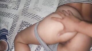 A hot chick notices her guy's cock in his pajamas and sucks it all