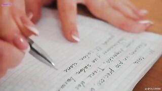 A girl squirts while teaching Spanish and playing with her pussy