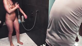 Handjob went wrong in the shower, and the guy ended up disappointed