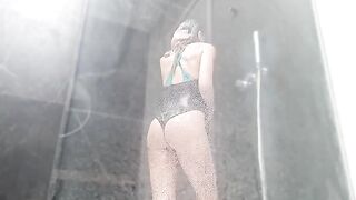 Wet pussy squirting orgasm after hot shower masturbation